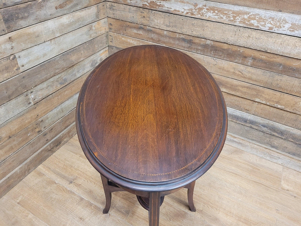 Antique Edwardian Mahogany Oval Side Table Inlaid Top And Legs Detailing