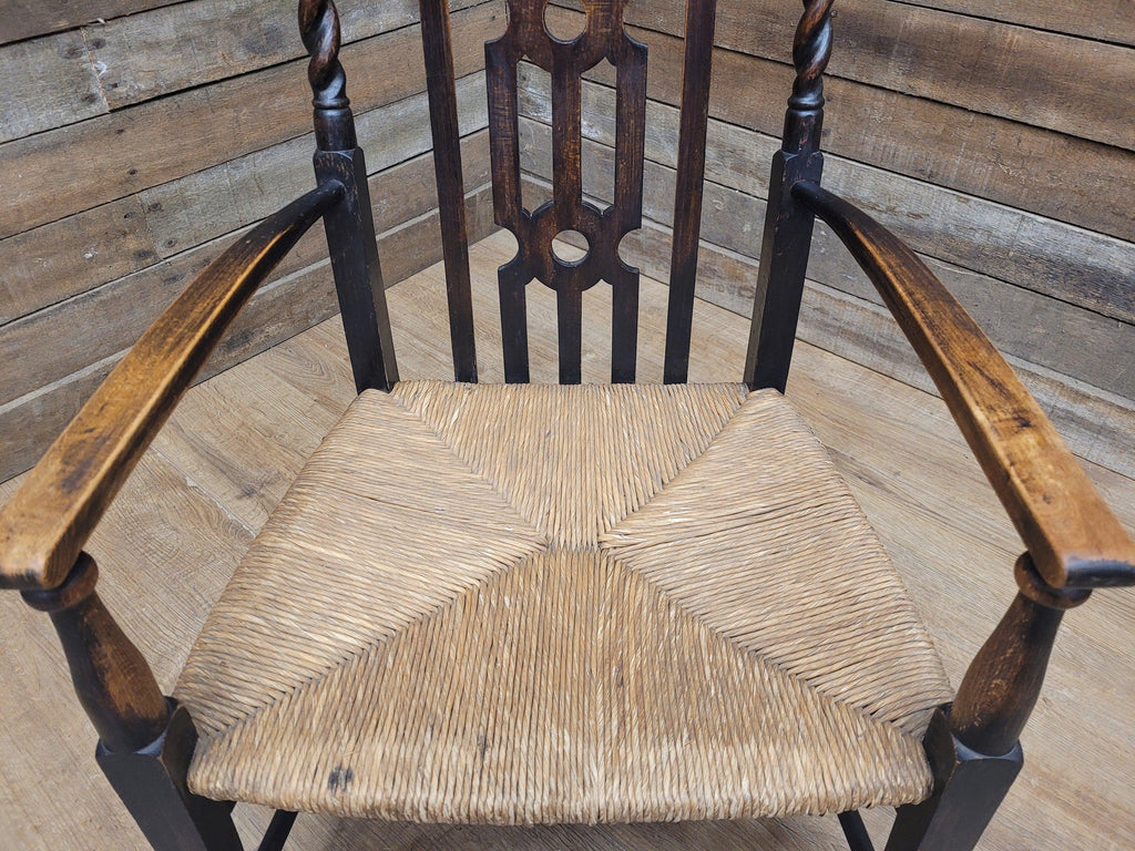 Petite Antique Oak Arts & Craft Barley Twist Carver Armchair Great Patina