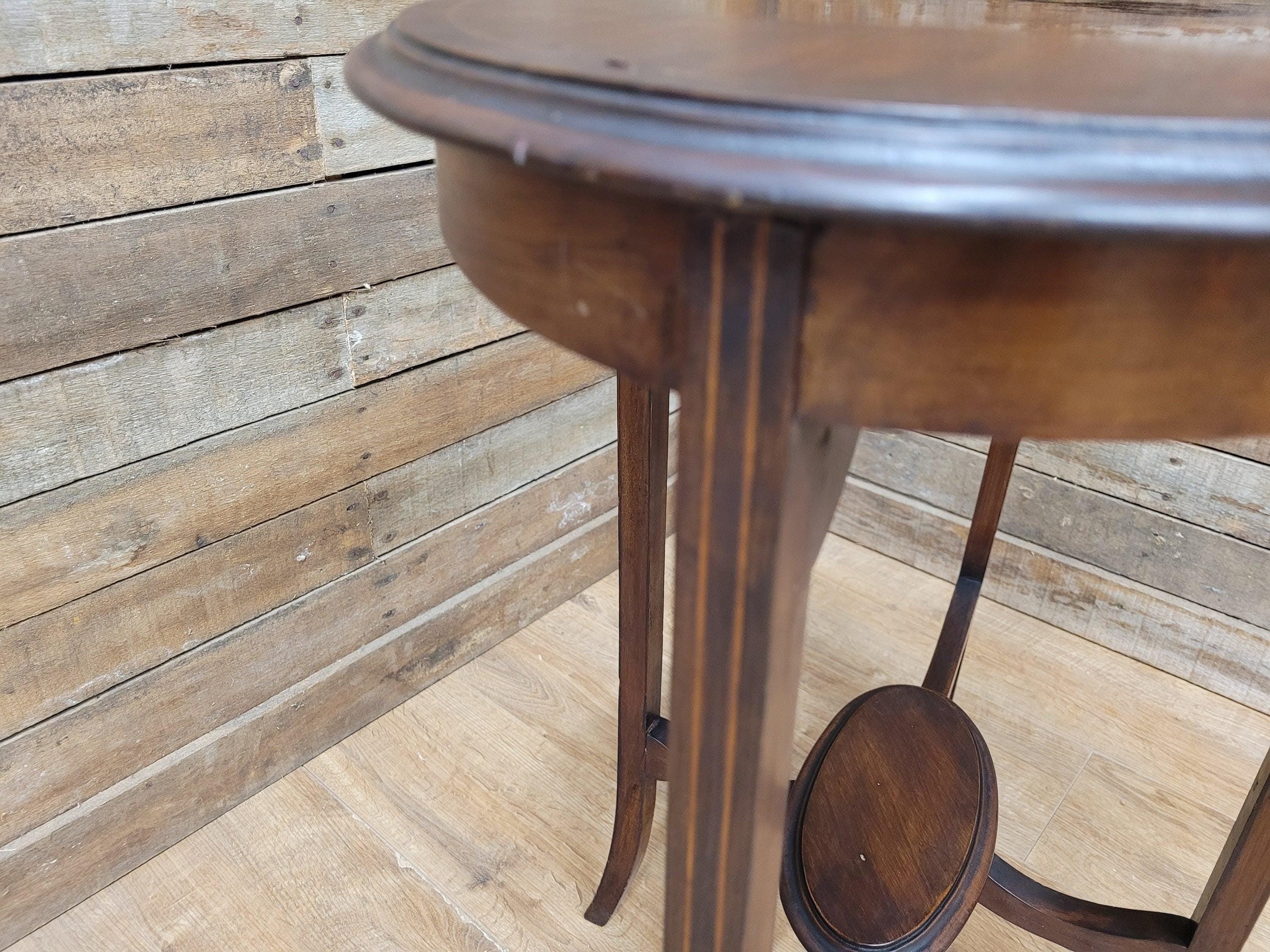 Antique Edwardian Mahogany Oval Side Table Inlaid Top And Legs Detailing