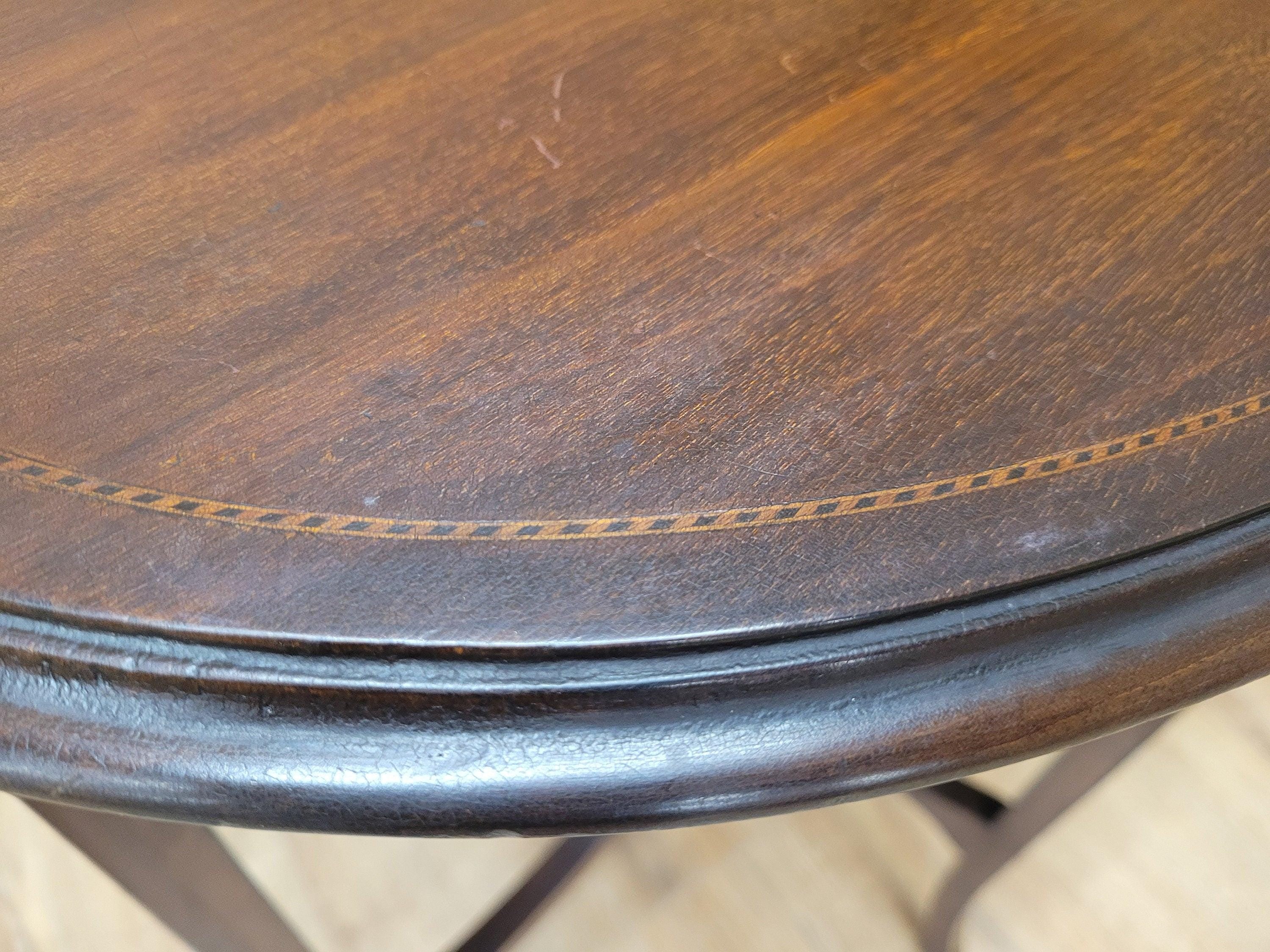 Antique Edwardian Mahogany Oval Side Table Inlaid Top And Legs Detailing