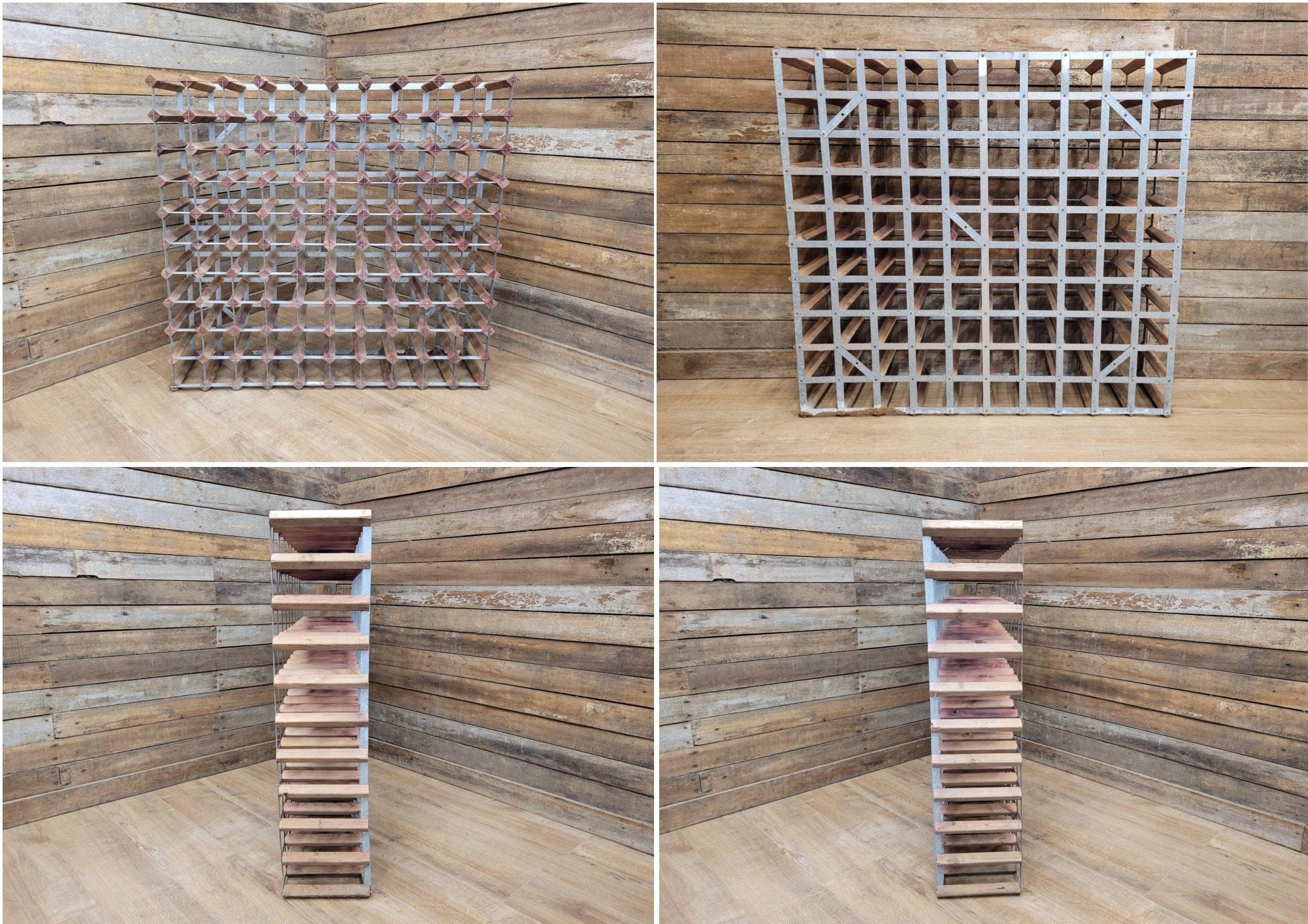 Vintage Rustic Distressed 100 Wine Bottle Wooden Storage Rack Designer Piece