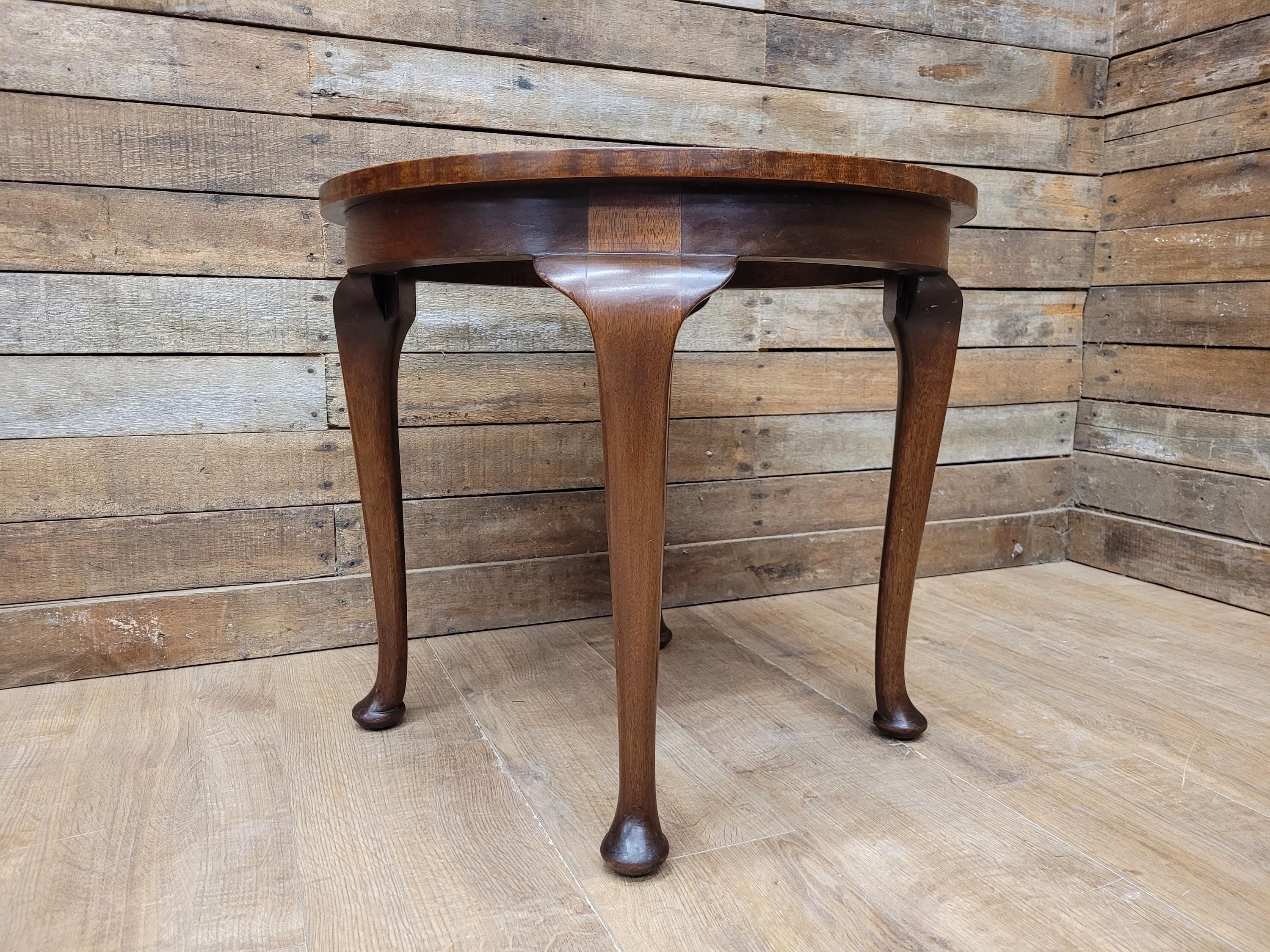 Vintage Circular Walnut Veneer Wine Or Lamp Table Full Of Charm Cabriole Legs