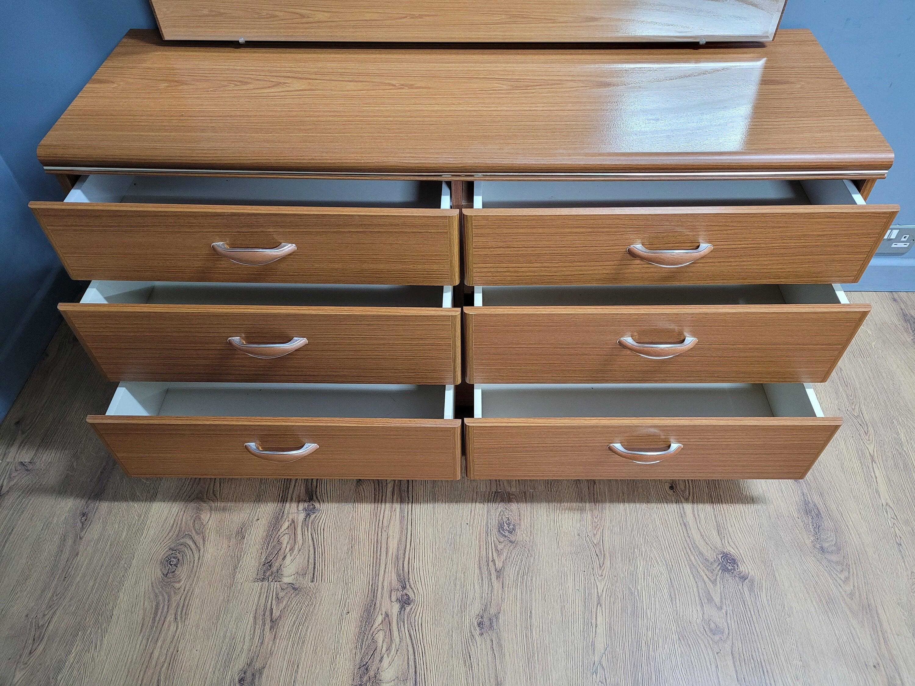 Mid Century Six Drawer Mid Century Sideboard On Casters Mirrored Dressing Table