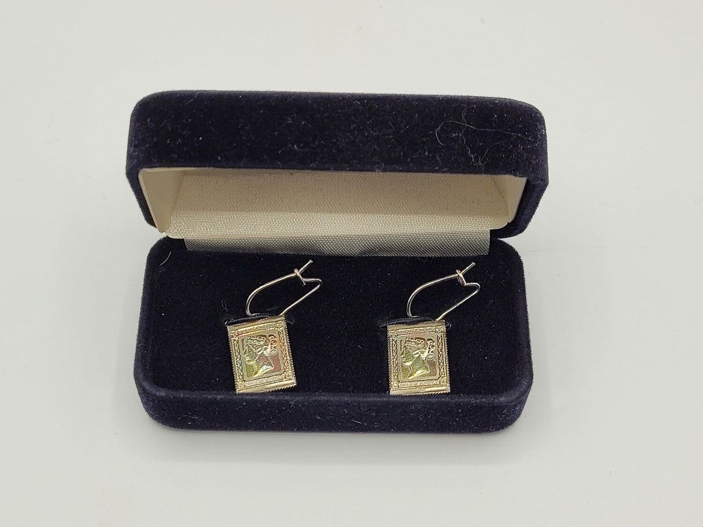 Vintage Sterling Silver Penny Black Stamp Designed Drop Earrings