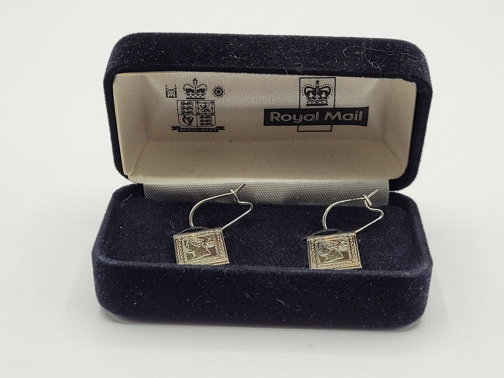 Vintage Sterling Silver Penny Black Stamp Designed Drop Earrings