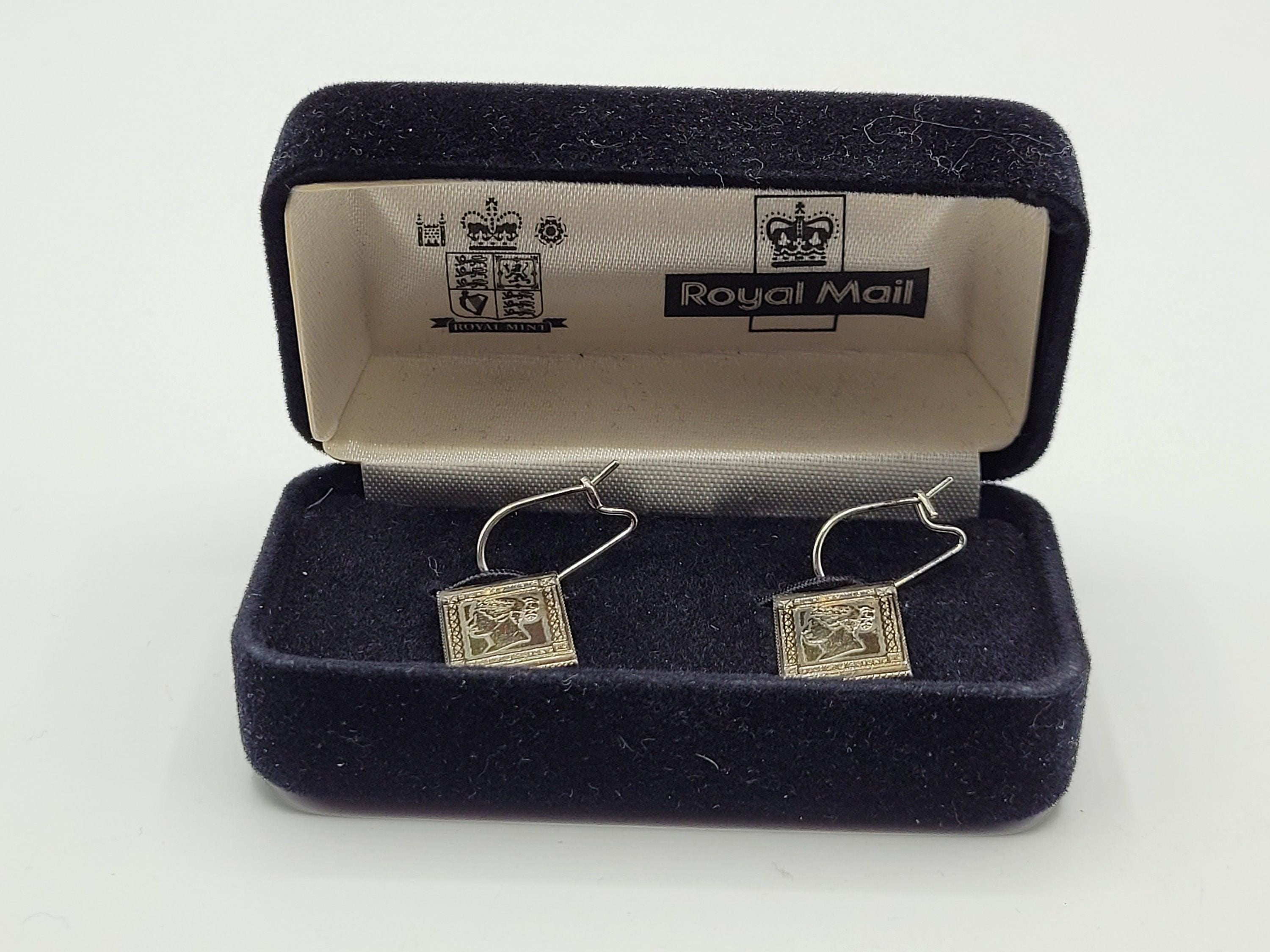 Vintage Sterling Silver Penny Black Stamp Designed Drop Earrings