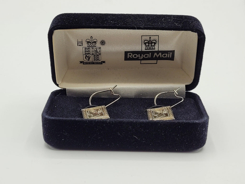 Vintage Sterling Silver Penny Black Stamp Designed Drop Earrings
