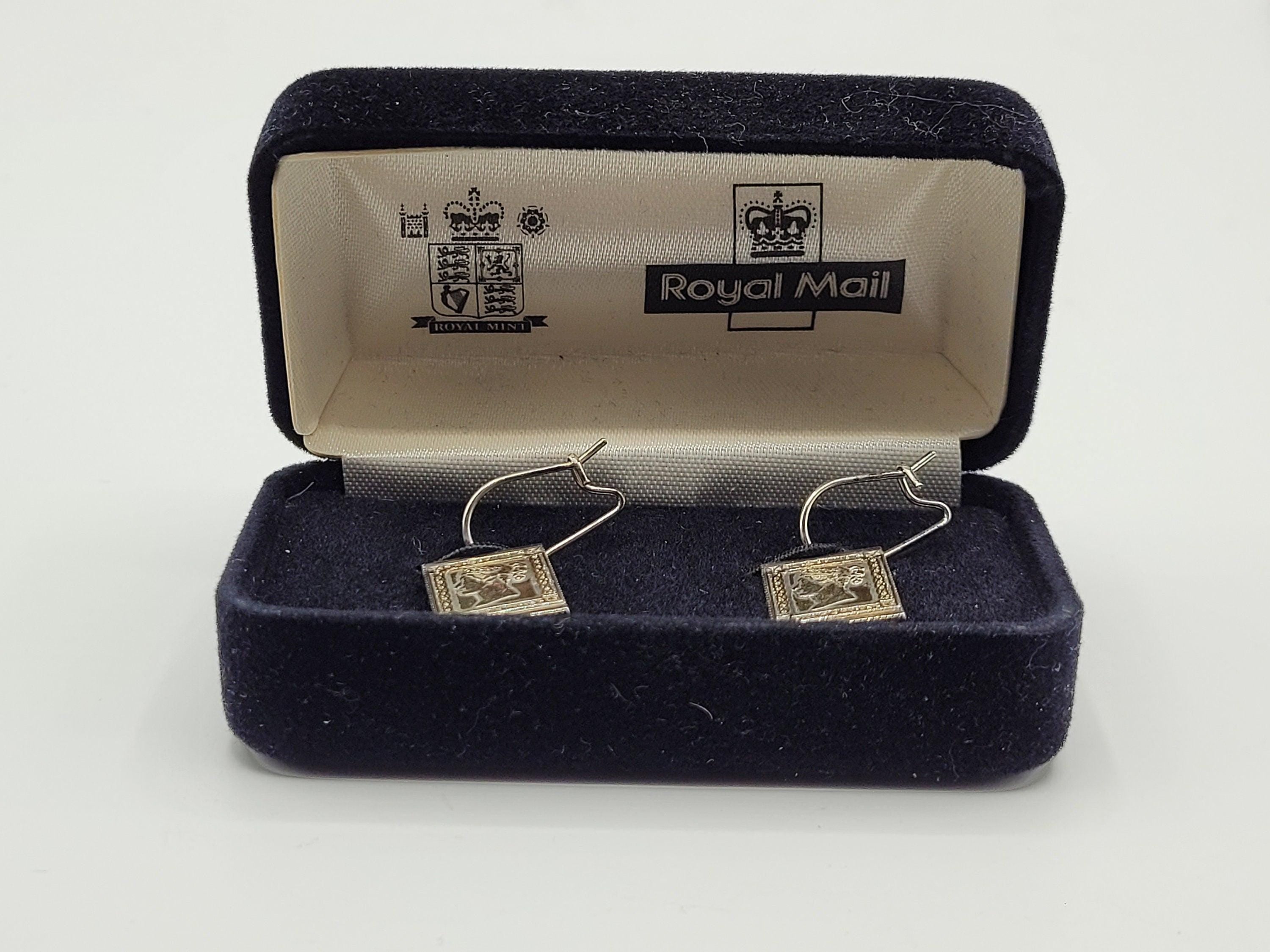 Vintage Sterling Silver Penny Black Stamp Designed Drop Earrings