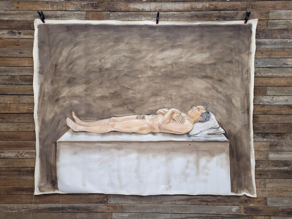 Large 6x7.5ft Contemporary Oil Painting Male Nude on Bed Figurative Modern Art