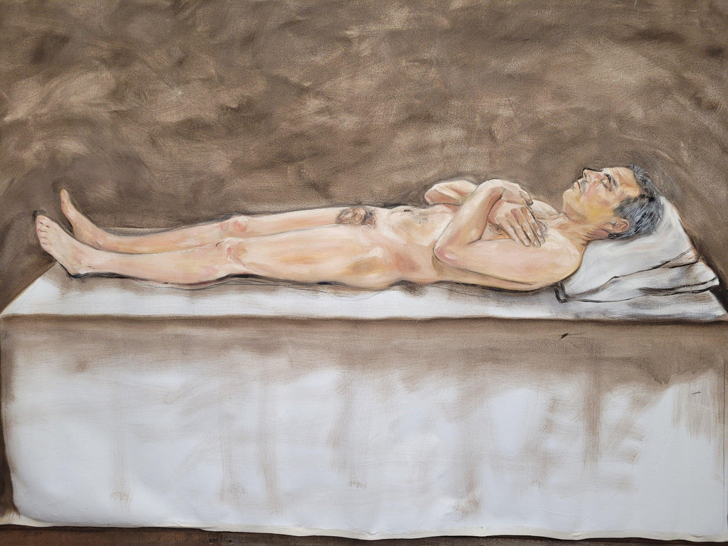 Large 6x7.5ft Contemporary Oil Painting Male Nude on Bed Figurative Modern Art