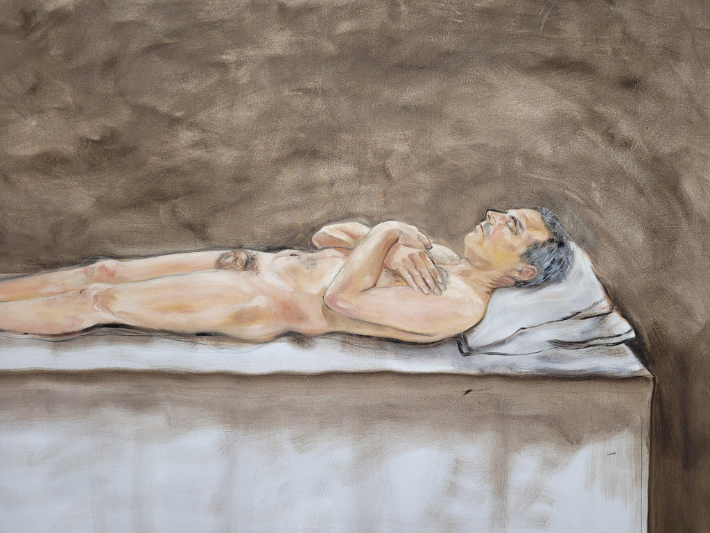 Large 6x7.5ft Contemporary Oil Painting Male Nude on Bed Figurative Modern Art