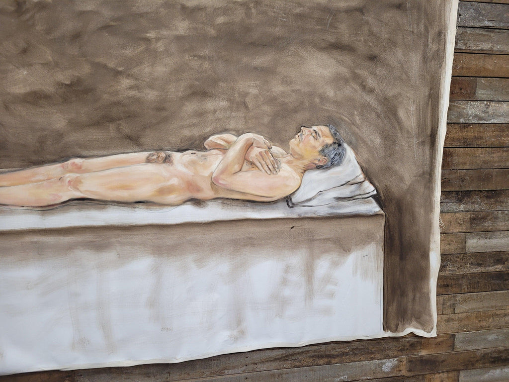 Large 6x7.5ft Contemporary Oil Painting Male Nude on Bed Figurative Modern Art