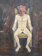 Large 6x7ft Surreal Oil Painting Nude Figure on Chair Modern Expressionist Art