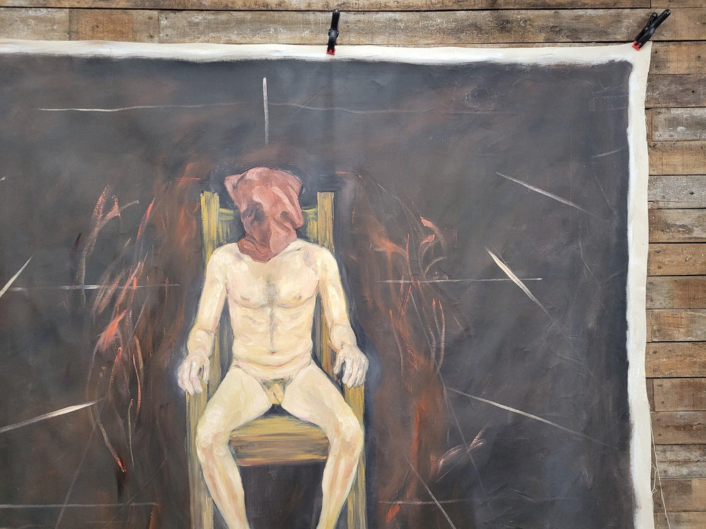 Large 6x7ft Surreal Oil Painting Nude Figure on Chair Modern Expressionist Art