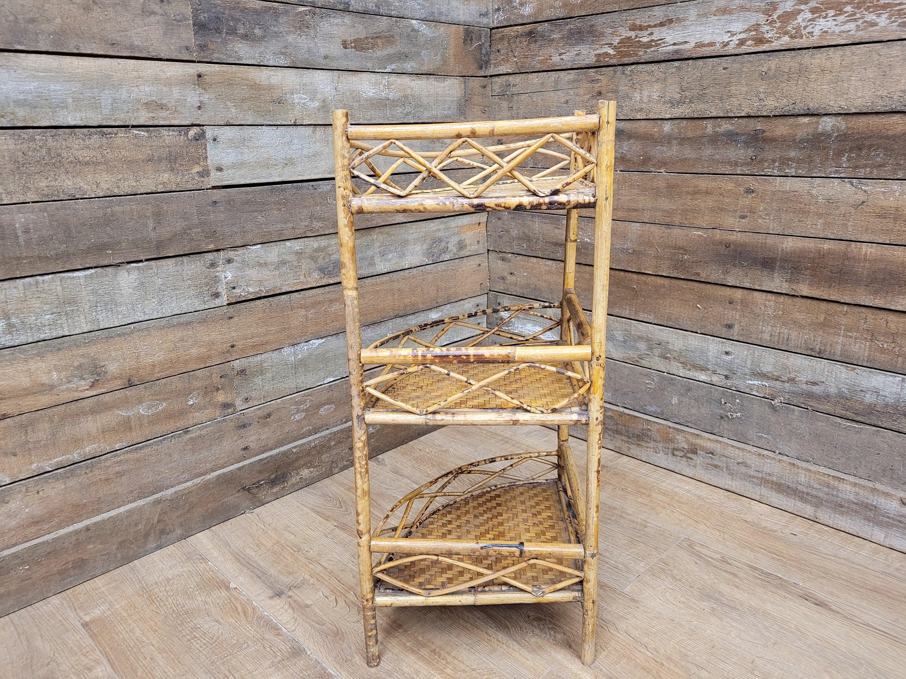 Antique Three Tier Corner Bamboo Whatnot Plant Stand