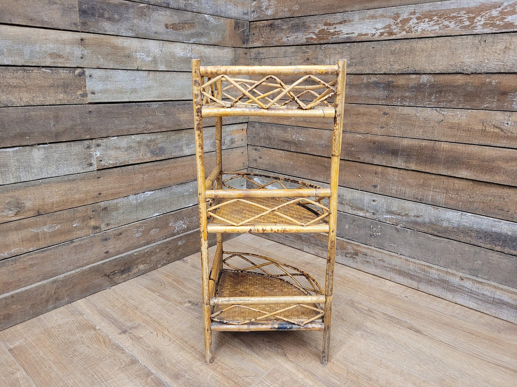 Antique Three Tier Corner Bamboo Whatnot Plant Stand