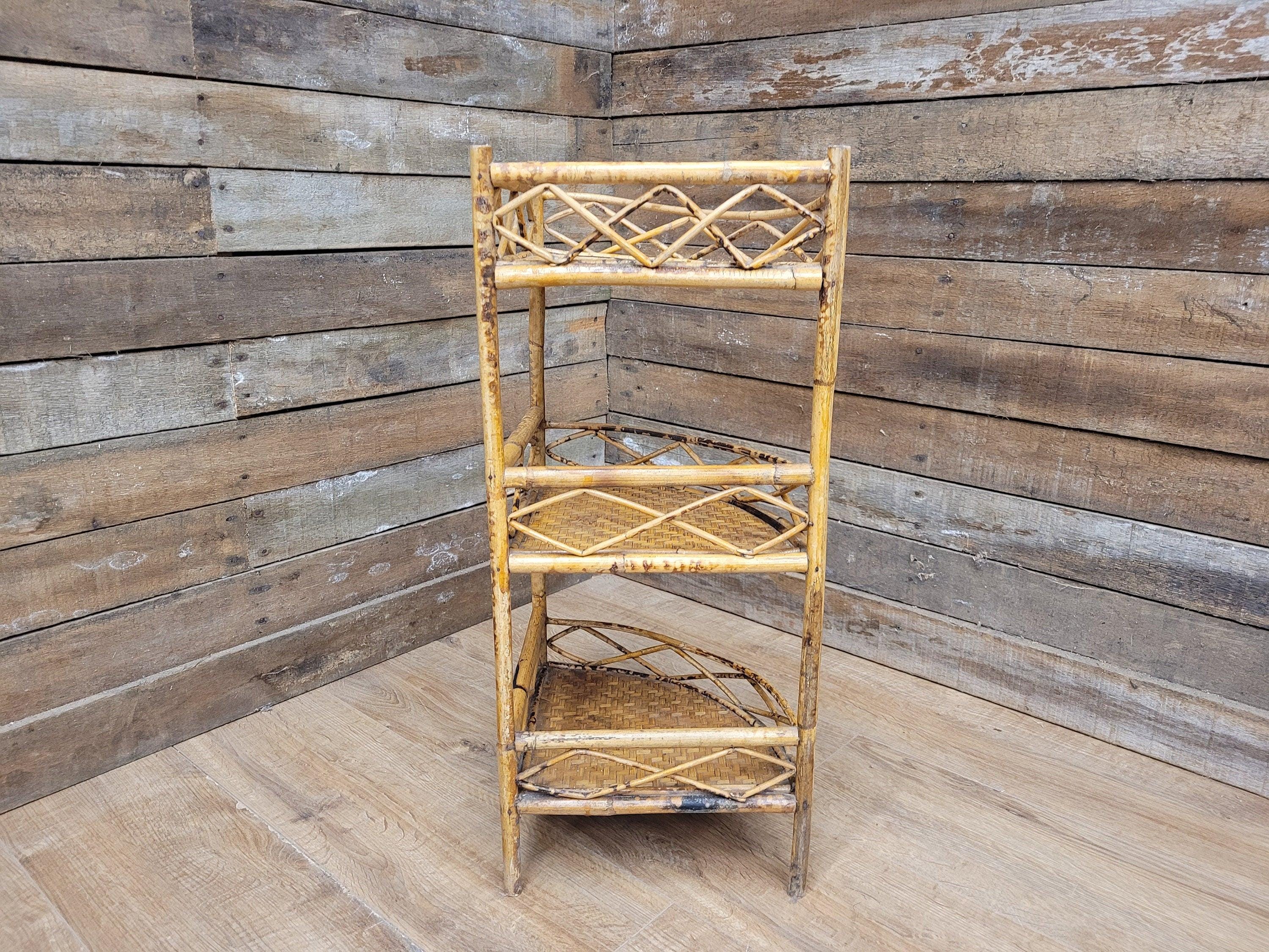 Antique Three Tier Corner Bamboo Whatnot Plant Stand