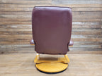 Vintage Burgundy Faux Leather Recliner Chair with Blonde Base Swivel & Recline