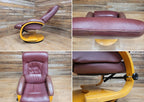 Vintage Burgundy Faux Leather Recliner Chair with Blonde Base Swivel & Recline