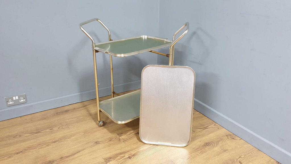 Mid Century Three Tier Retro Drinks Cocktail Trolley Removable Trays Foldable