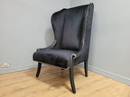 Stylish Upholstered Black Velvet Wingback Armchair Scrolled Arms Chrome Studs