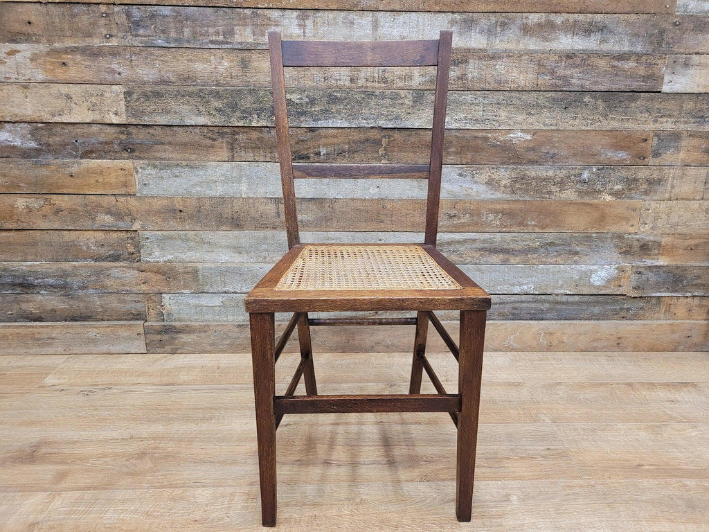 Antique Edwardian Oak Ladder Back Bergere Rattan Cane Seat Chair