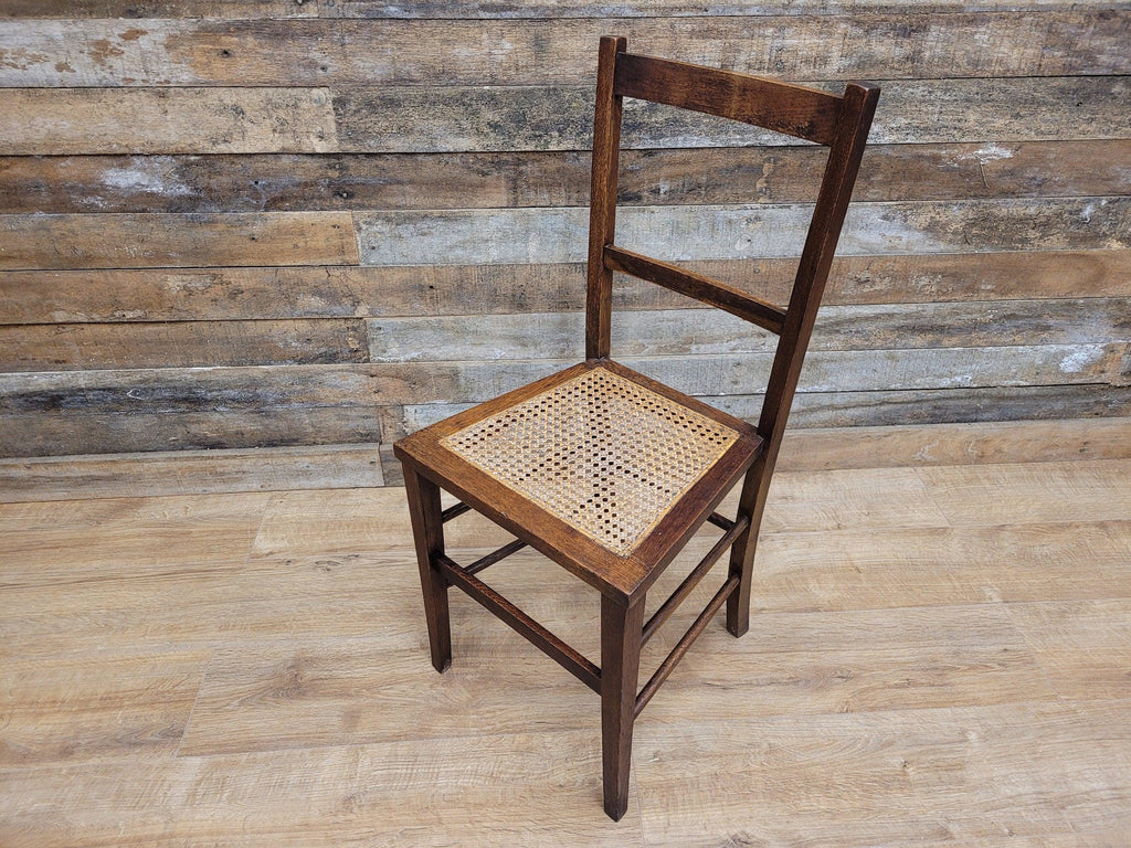 Antique Edwardian Oak Ladder Back Bergere Rattan Cane Seat Chair