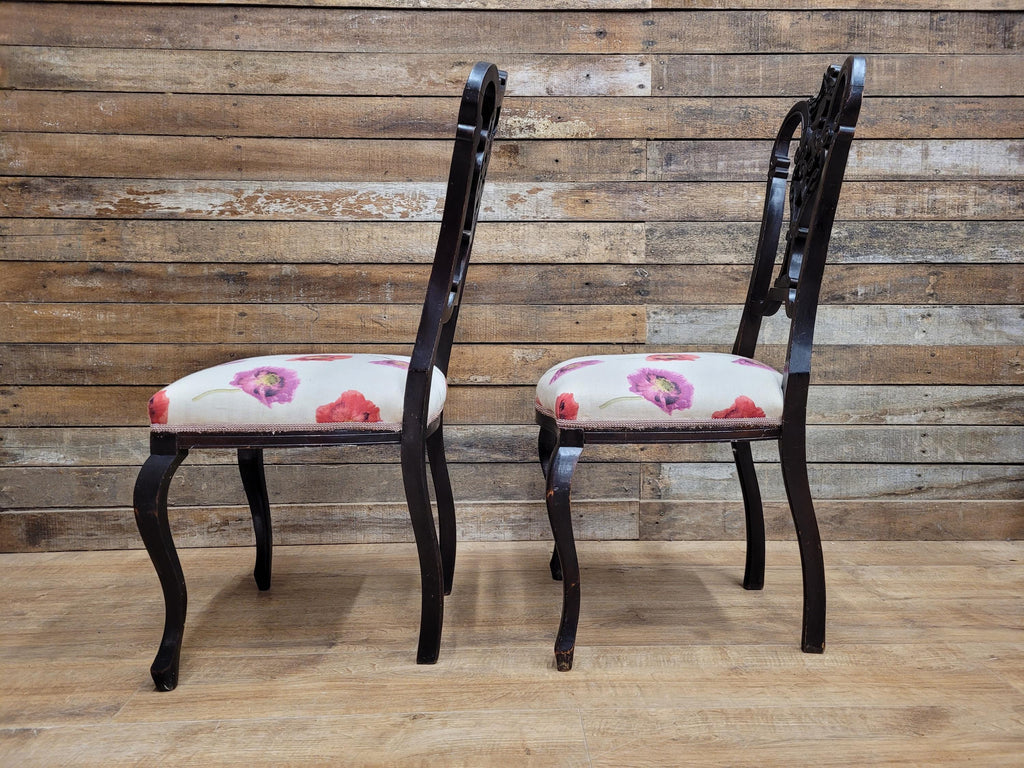 Two Antique Mahogany Victorian bedroom Chairs Carved Fret Back Cabriole Legs