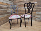 Two Antique Mahogany Victorian bedroom Chairs Carved Fret Back Cabriole Legs