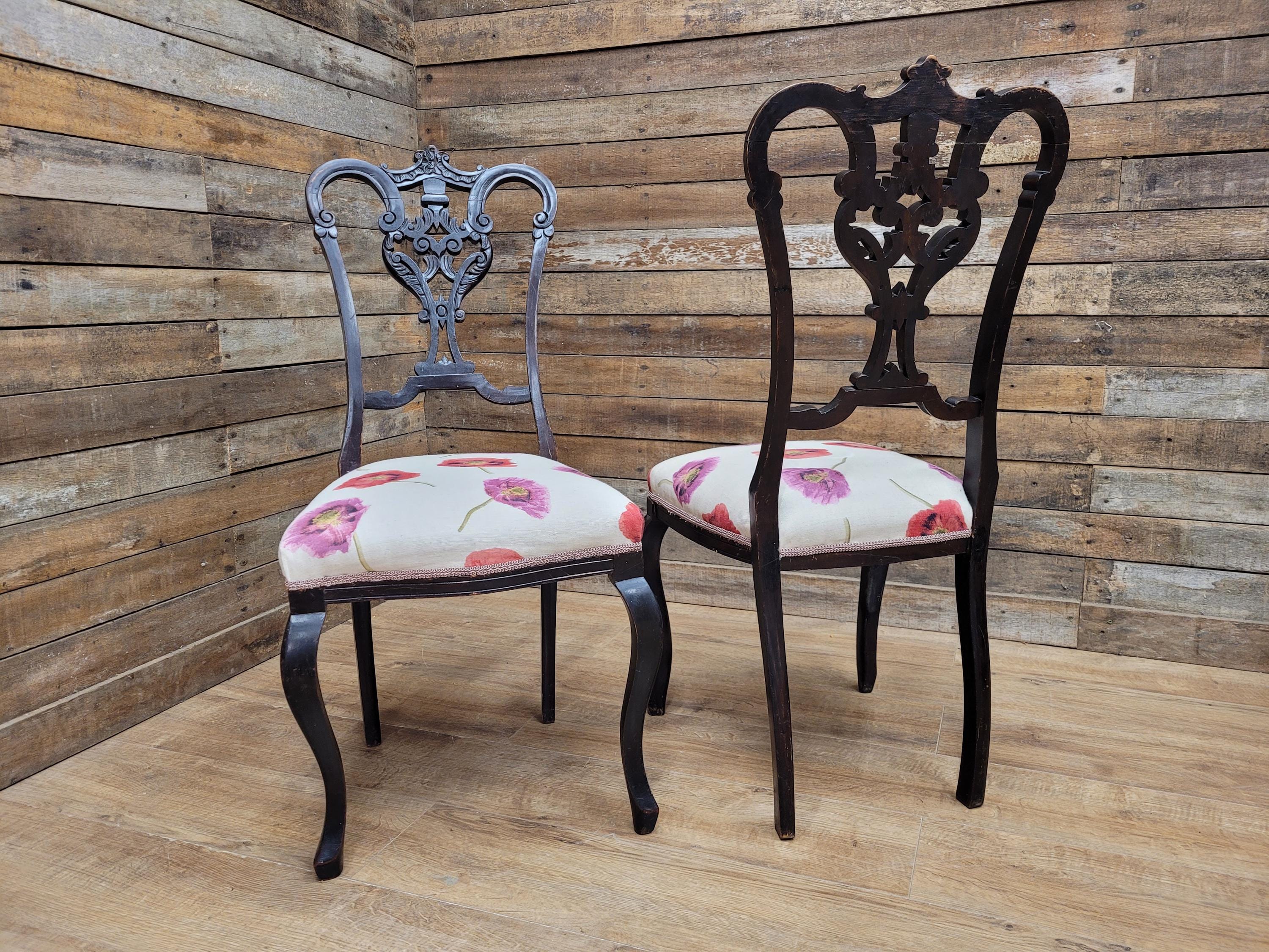 Two Antique Mahogany Victorian bedroom Chairs Carved Fret Back Cabriole Legs