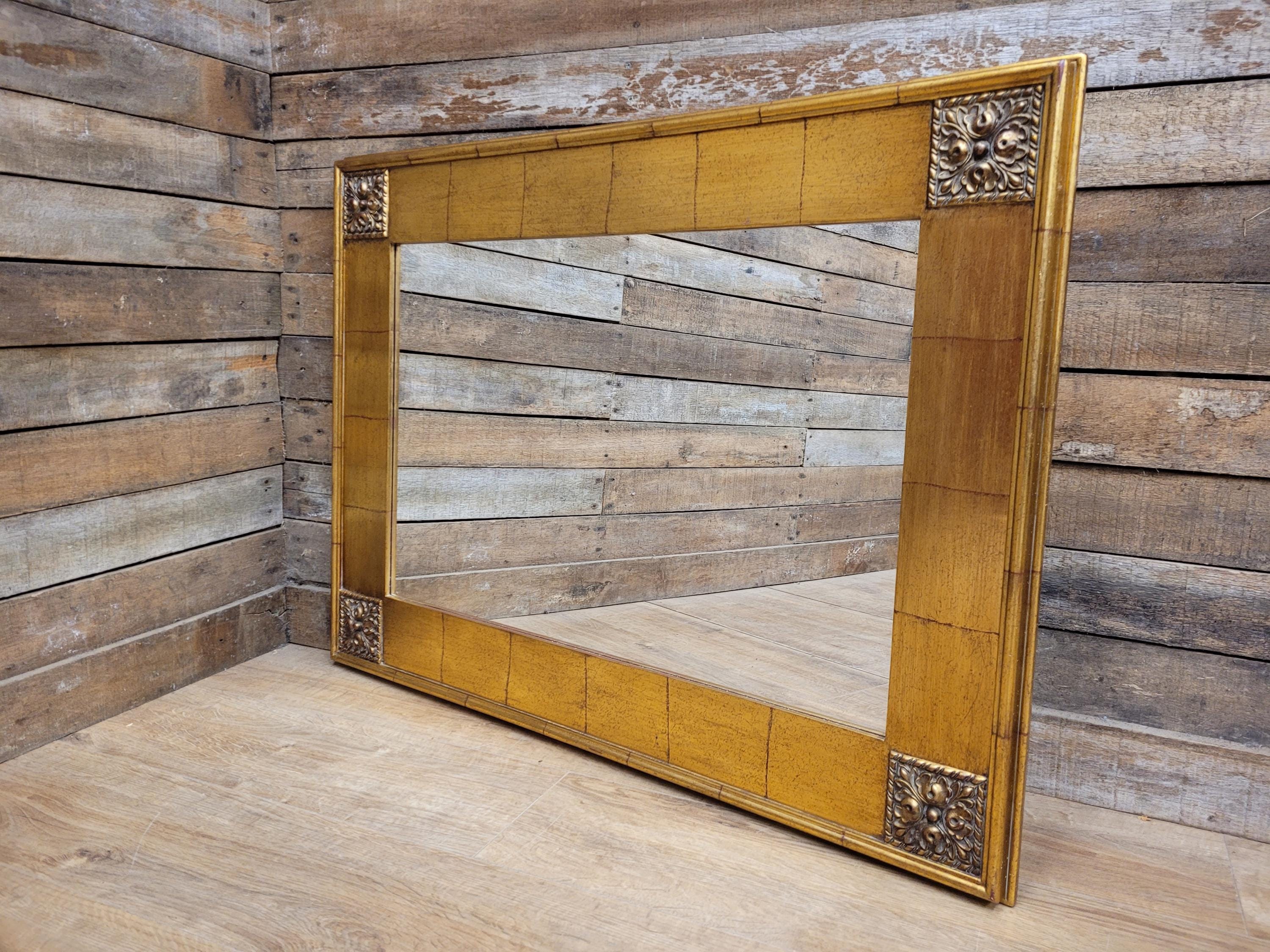 Gold Gilt Style Tile Effect Framed Mantle Wall Mirror Carved Detail