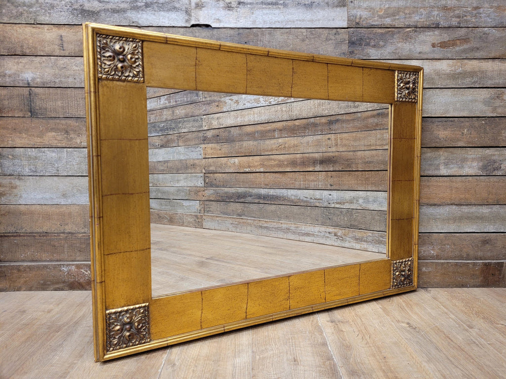 Gold Gilt Style Tile Effect Framed Mantle Wall Mirror Carved Detail