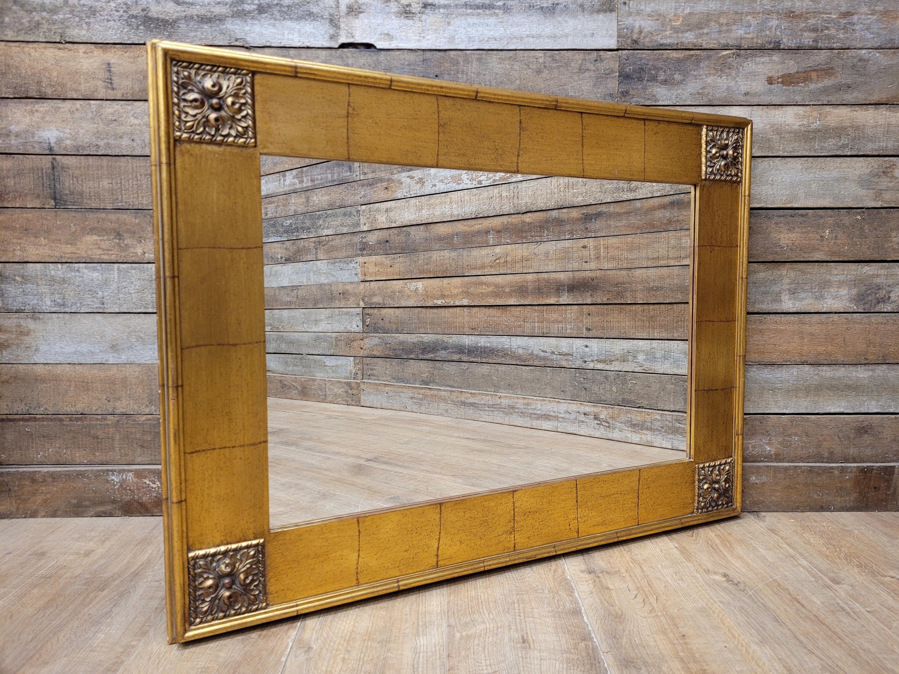 Gold Gilt Style Tile Effect Framed Mantle Wall Mirror Carved Detail