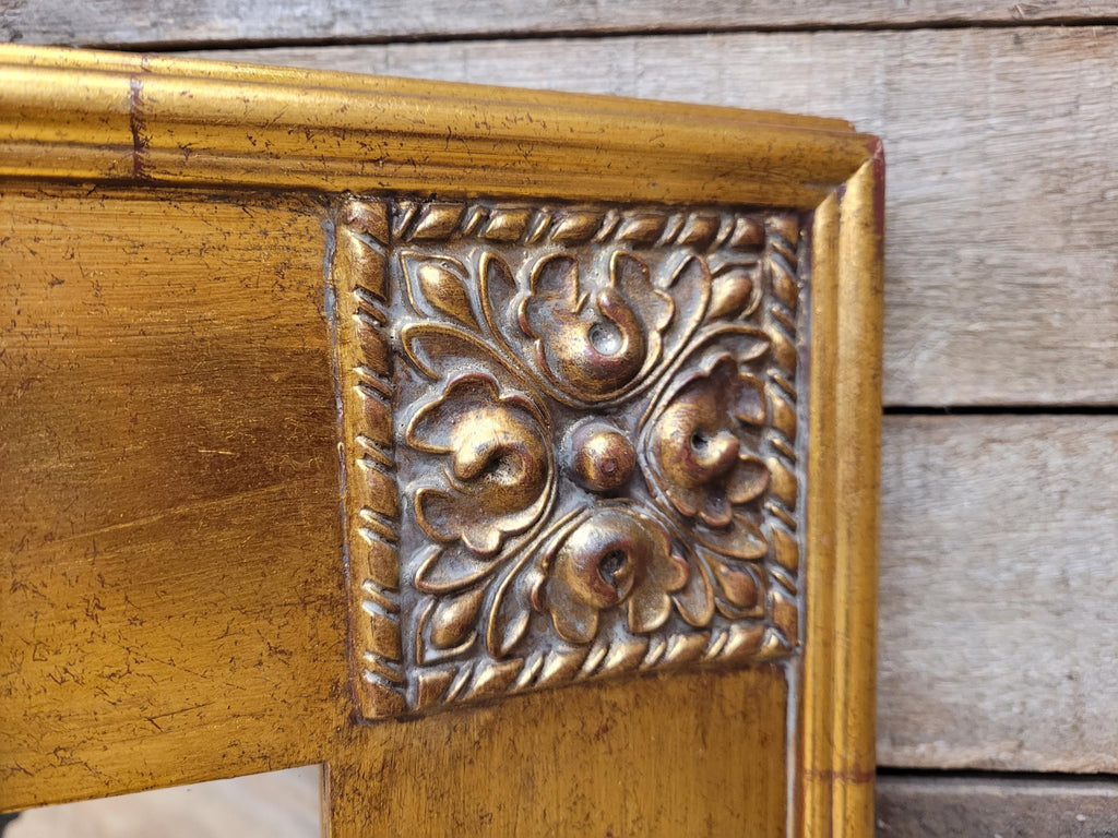 Gold Gilt Style Tile Effect Framed Mantle Wall Mirror Carved Detail
