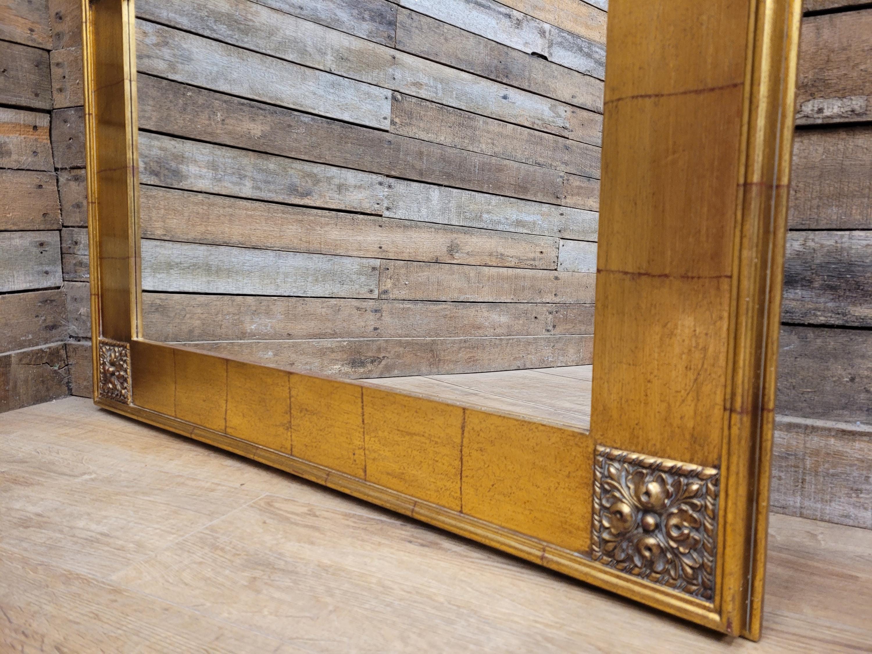 Gold Gilt Style Tile Effect Framed Mantle Wall Mirror Carved Detail