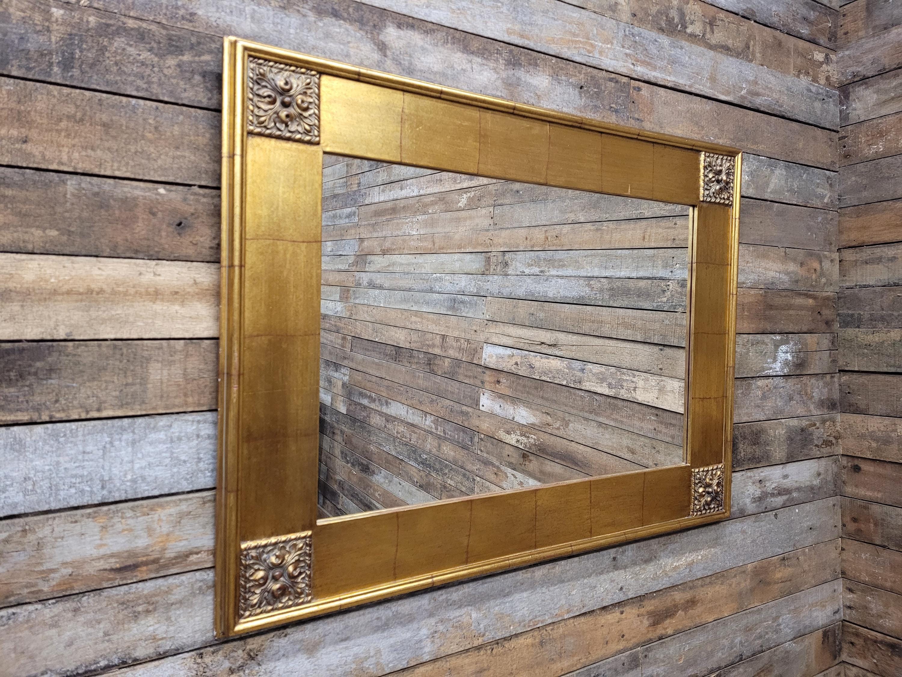 Gold Gilt Style Tile Effect Framed Mantle Wall Mirror Carved Detail