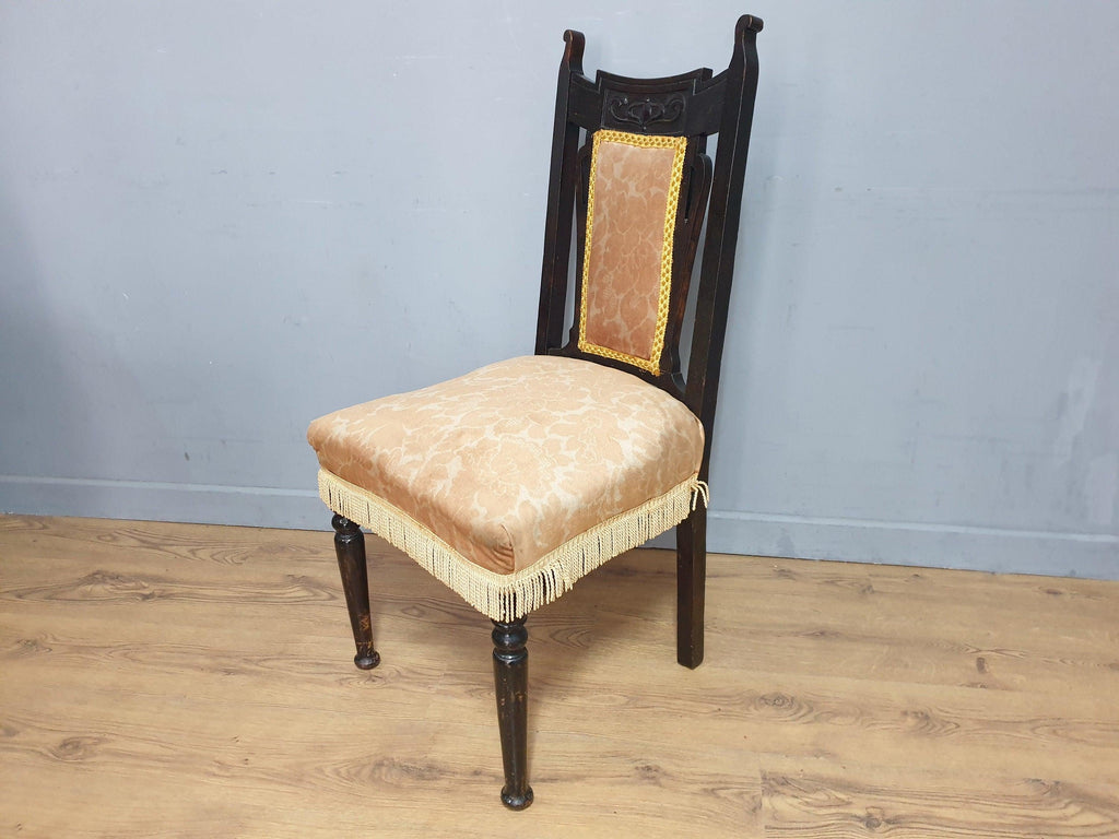 Victorian Antique Mahogany Ebonised Bedroom Chair Carved Back Detail