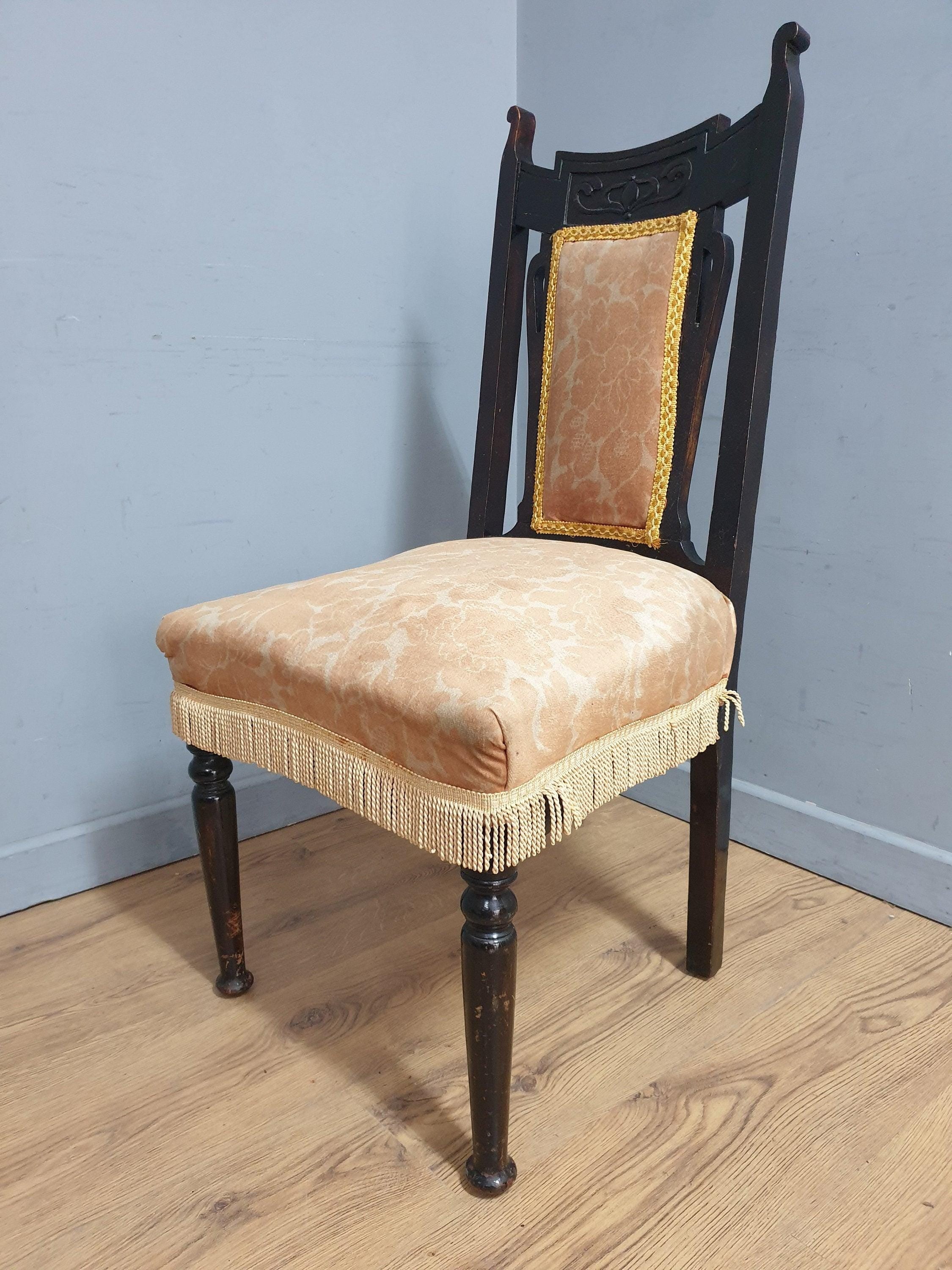 Victorian Antique Mahogany Ebonised Bedroom Chair Carved Back Detail