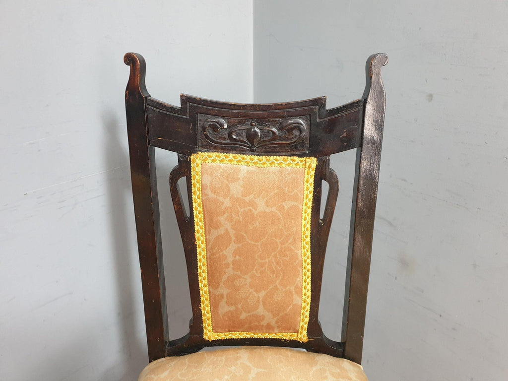 Victorian Antique Mahogany Ebonised Bedroom Chair Carved Back Detail