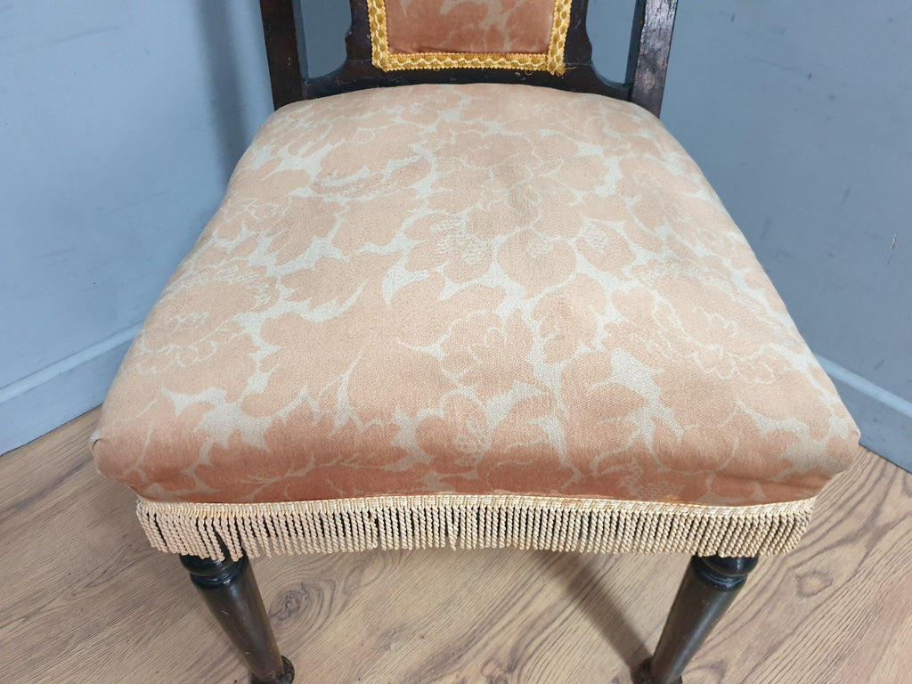 Victorian Antique Mahogany Ebonised Bedroom Chair Carved Back Detail