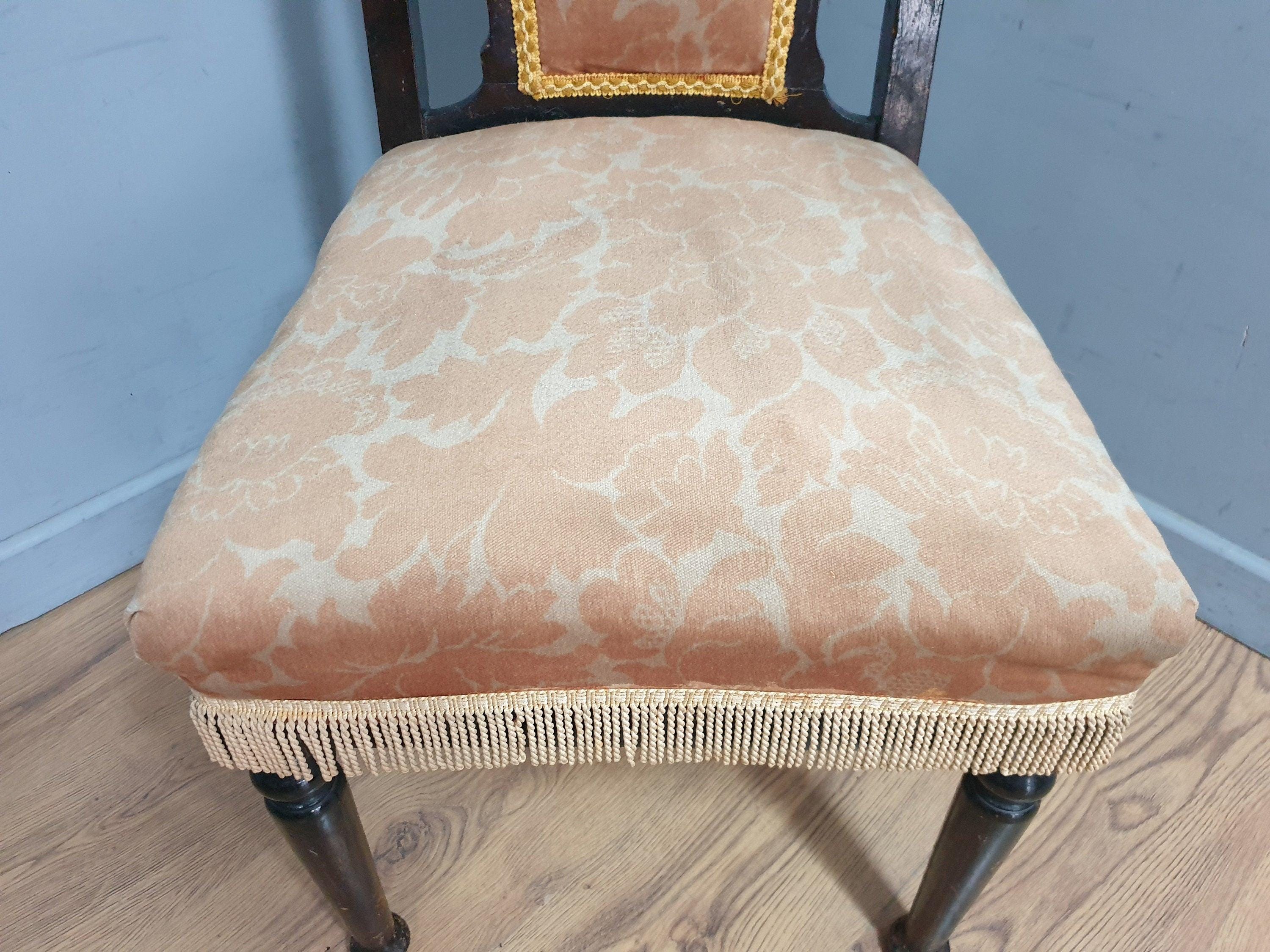 Victorian Antique Mahogany Ebonised Bedroom Chair Carved Back Detail