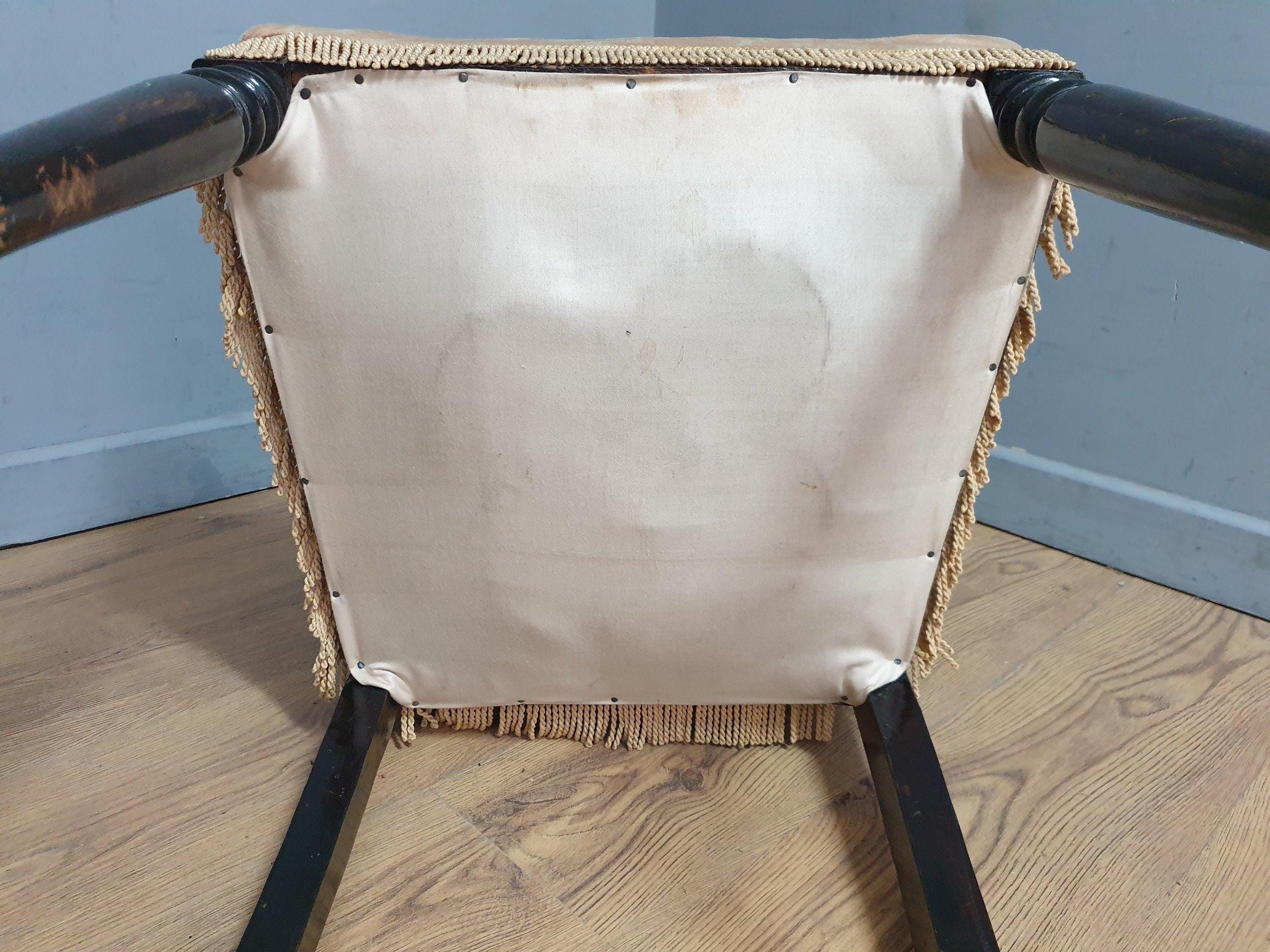 Victorian Antique Mahogany Ebonised Bedroom Chair Carved Back Detail