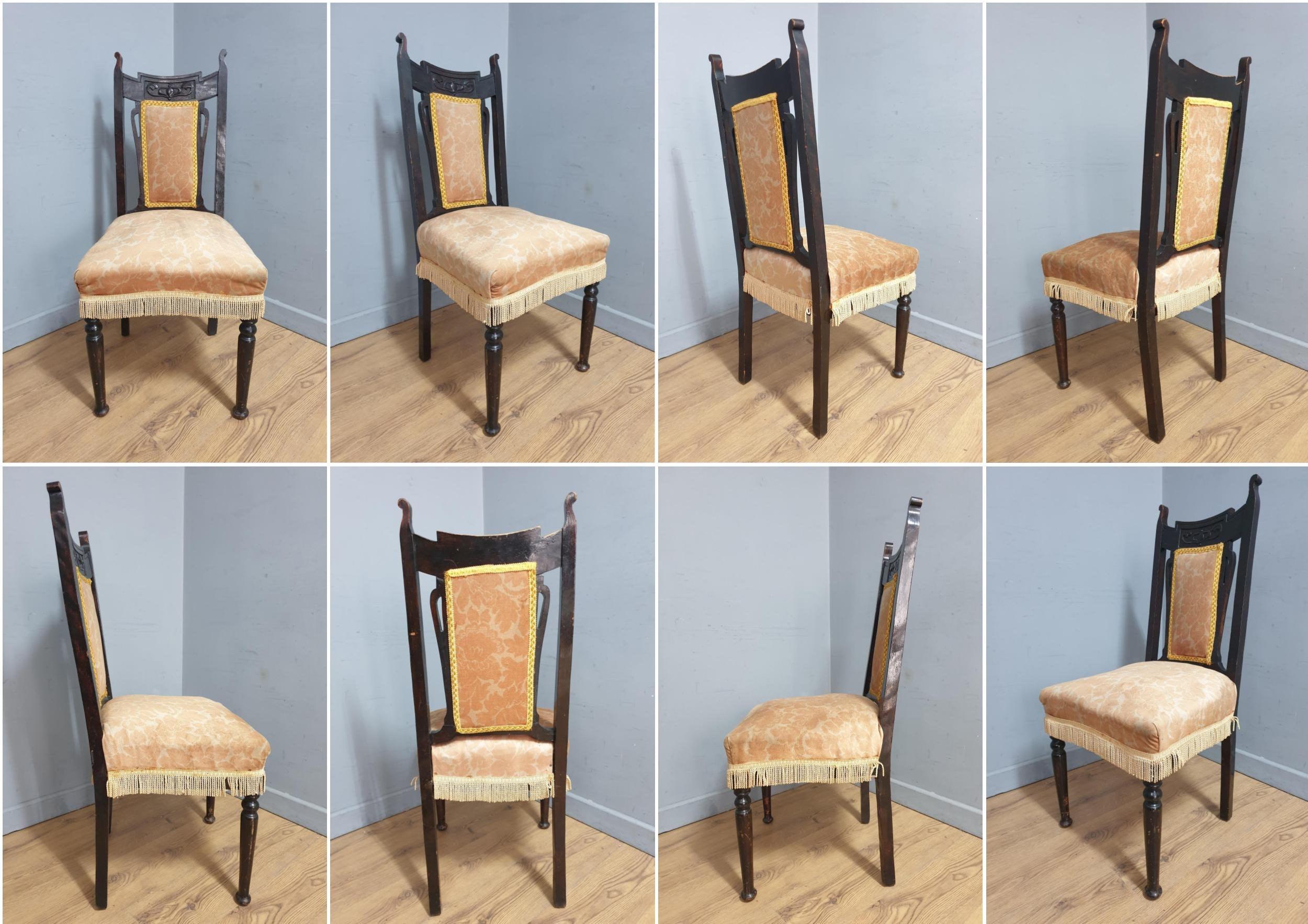 Victorian Antique Mahogany Ebonised Bedroom Chair Carved Back Detail