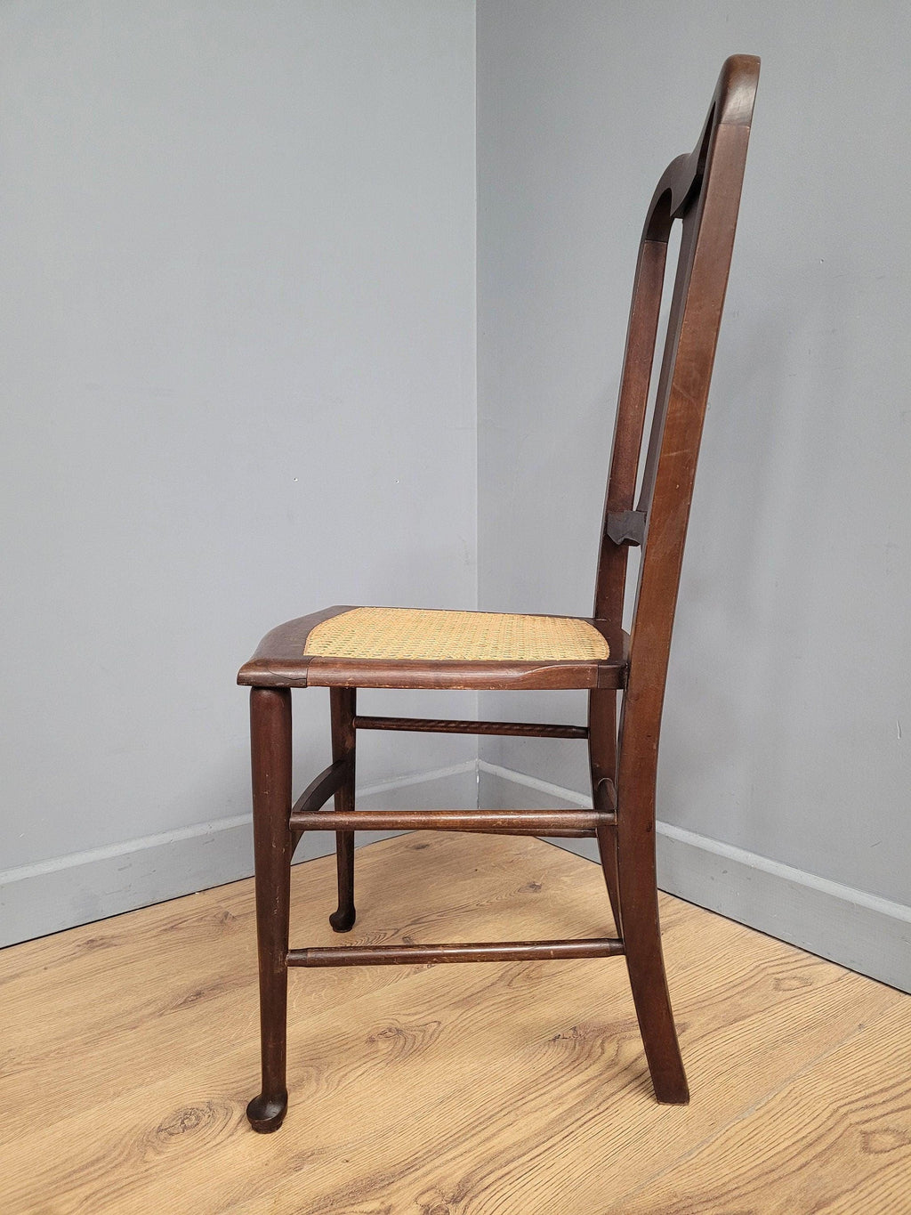 Antique Arts And Crafts Wood Framed Bergere Seat Hall Bedroom Chair