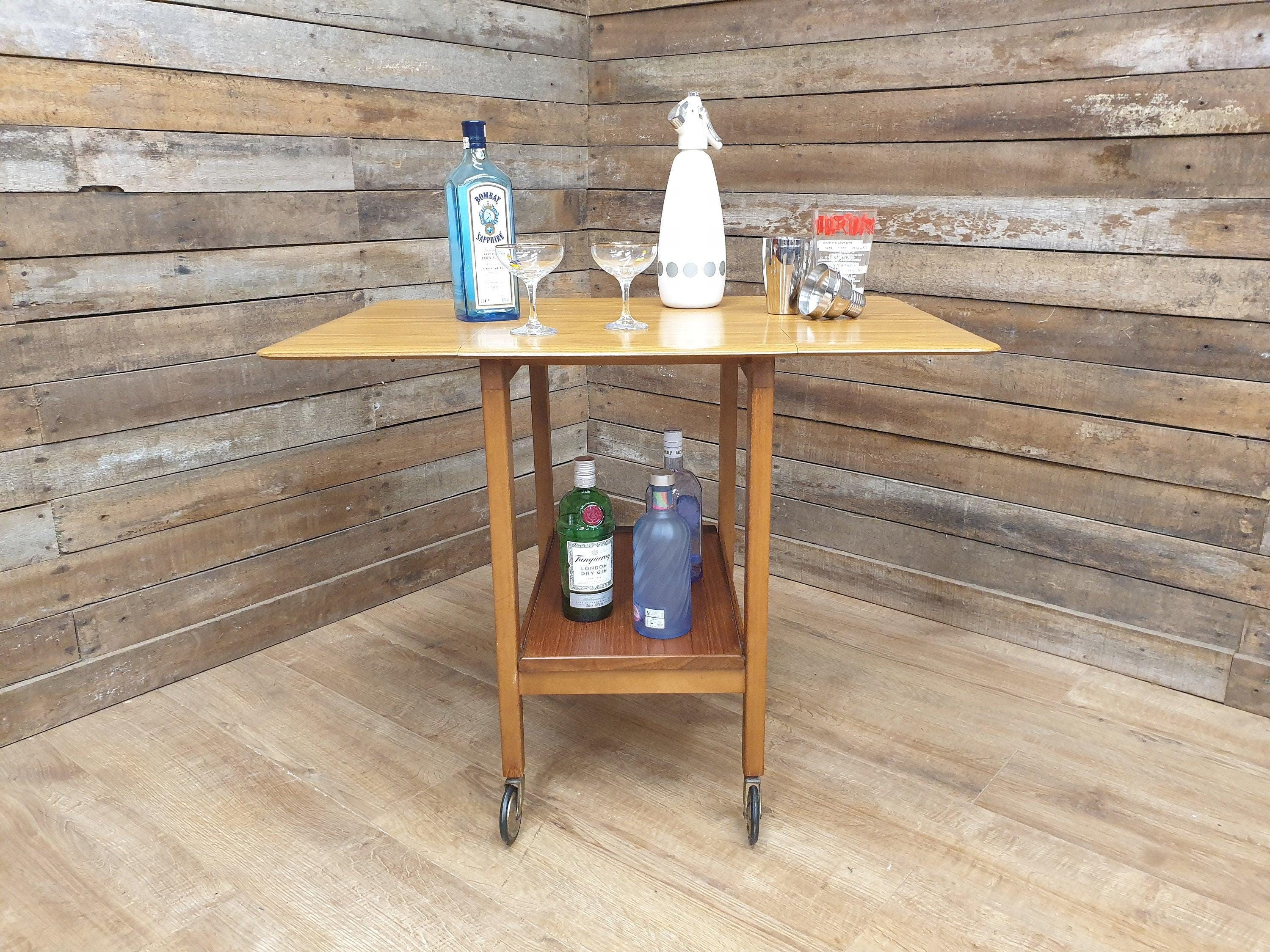 Mid Century Rectangular Drop Leaf Formica Drinks Cocktail Trolley Retro