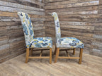 Pair Of Blonde Oak Country House Style Hall Bedroom Dining Chairs Floral Fabric