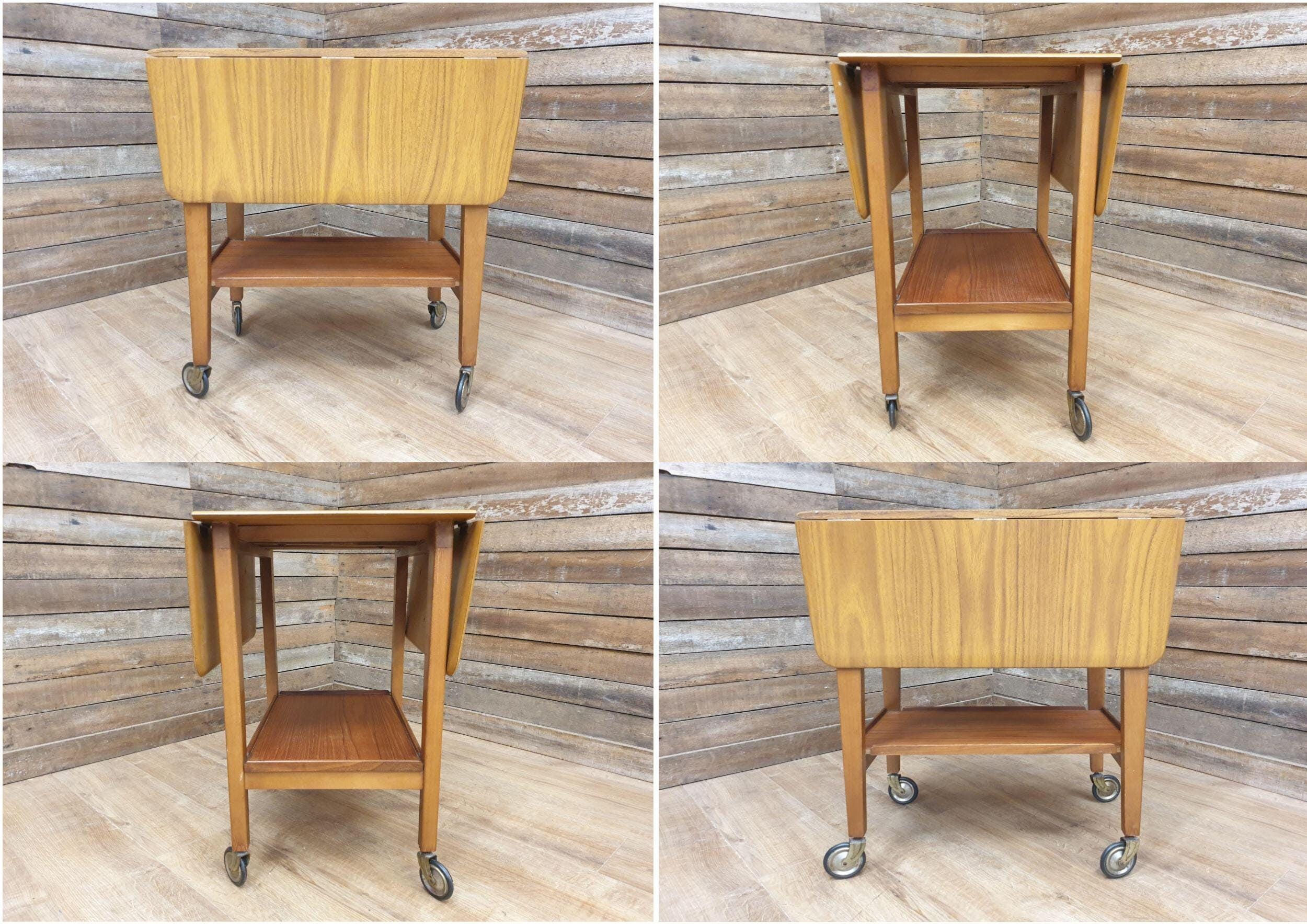 Mid Century Rectangular Drop Leaf Formica Drinks Cocktail Trolley Retro