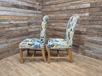 Pair Of Blonde Oak Country House Style Hall Bedroom Dining Chairs Floral Fabric
