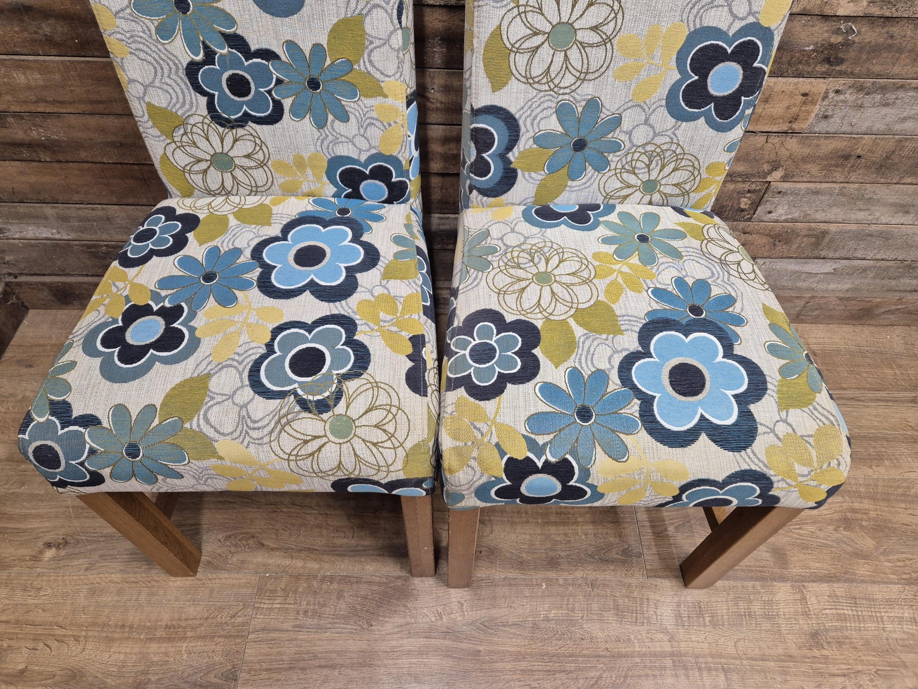Pair Of Blonde Oak Country House Style Hall Bedroom Dining Chairs Floral Fabric
