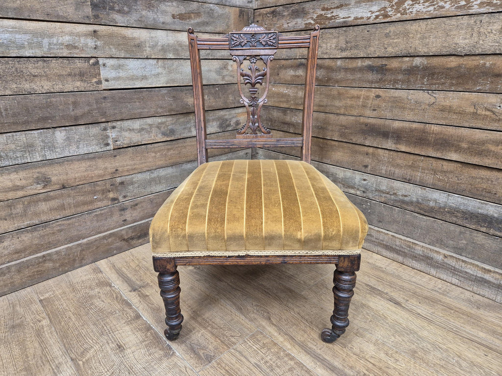 Antique Mahogany Edwardian Hall or Bedroom Chairs Fret Backs Striped Seat